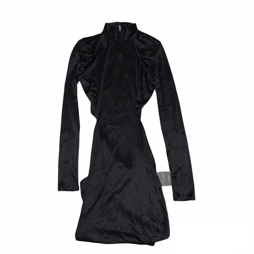 NWT JLUXLABEL Black Mock Neck Long Sleeve Open Bac